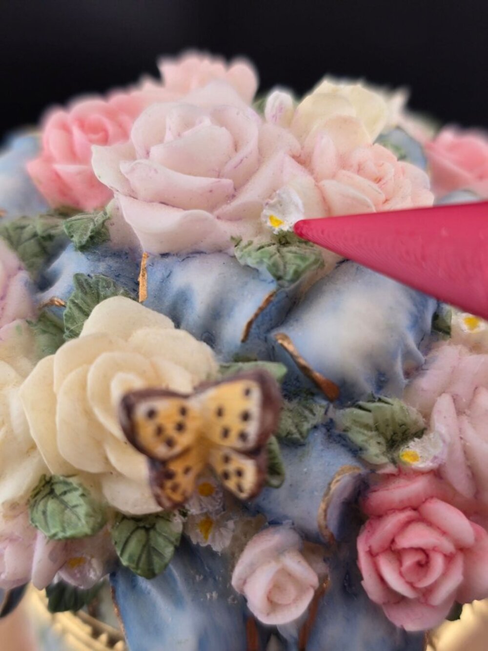 Flower and Butterfly Porcelain Trinket Box 3" Tall READ - Picture 5 of 16
